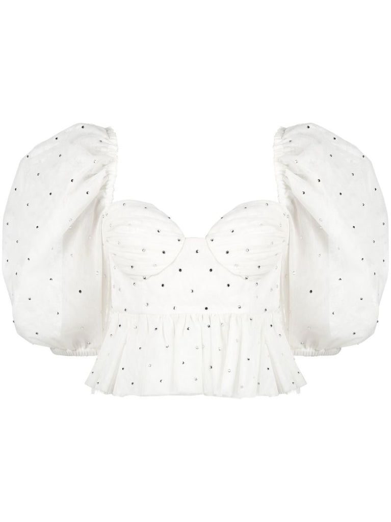 White Crystal Tulle Blouse