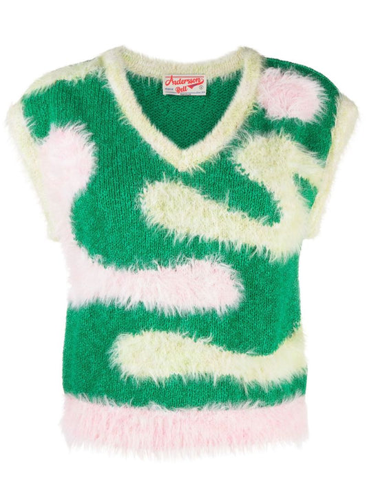 Green Patterned Knitted Vest