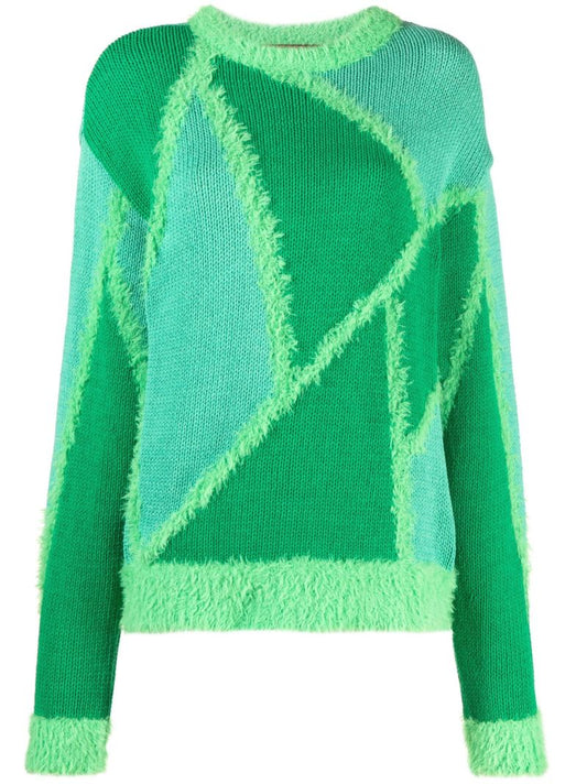 Green Geometric Intarsia Knit Sweater