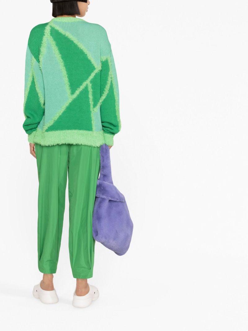 Green Geometric Intarsia Knit Sweater