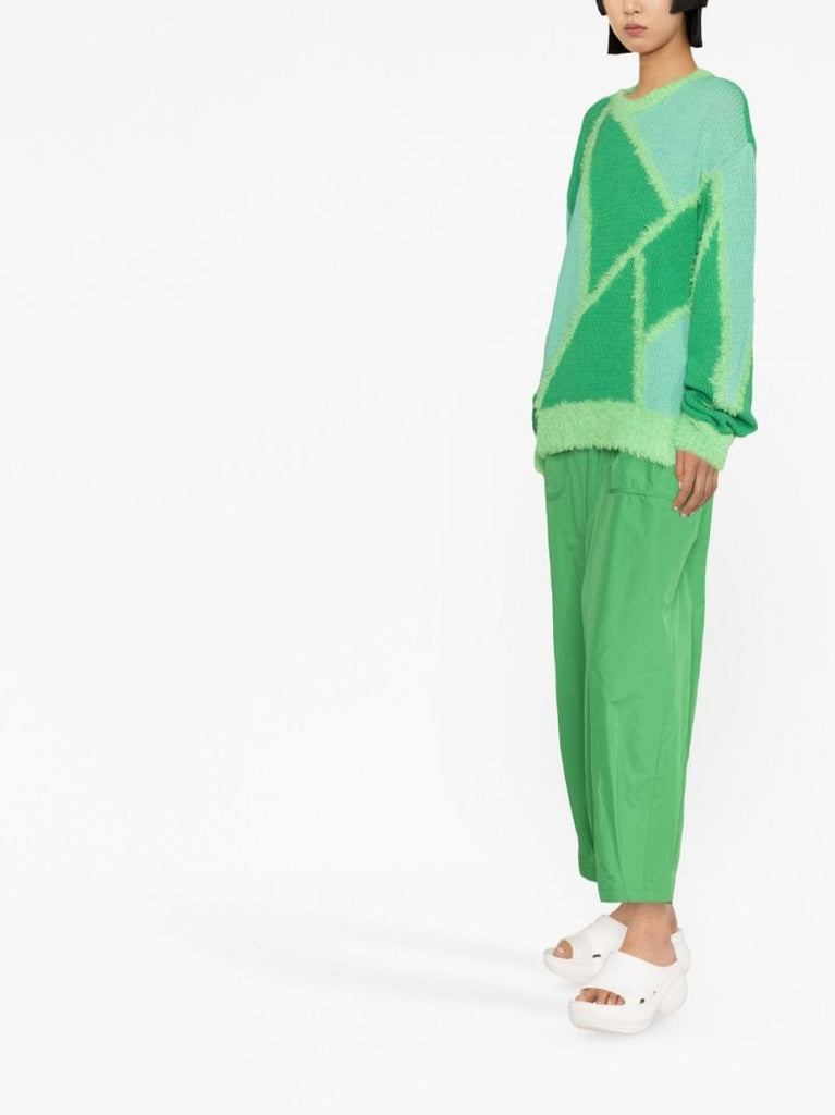 Green Geometric Intarsia Knit Sweater
