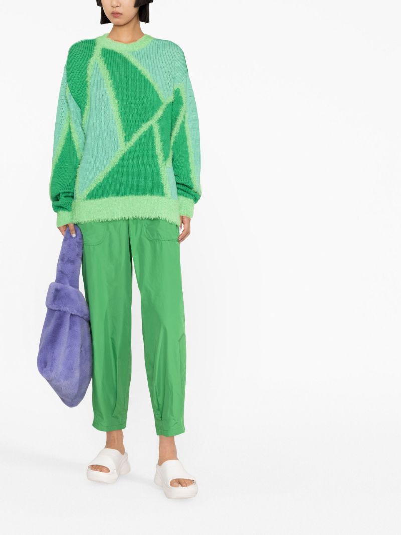 Green Geometric Intarsia Knit Sweater