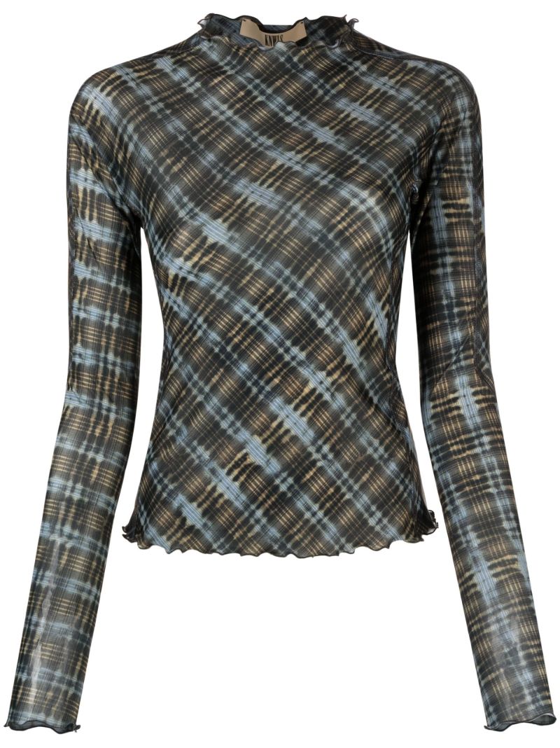 Black Halycon Check Print Top