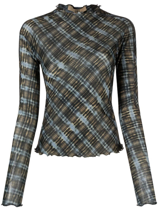 Black Halycon Check Print Top