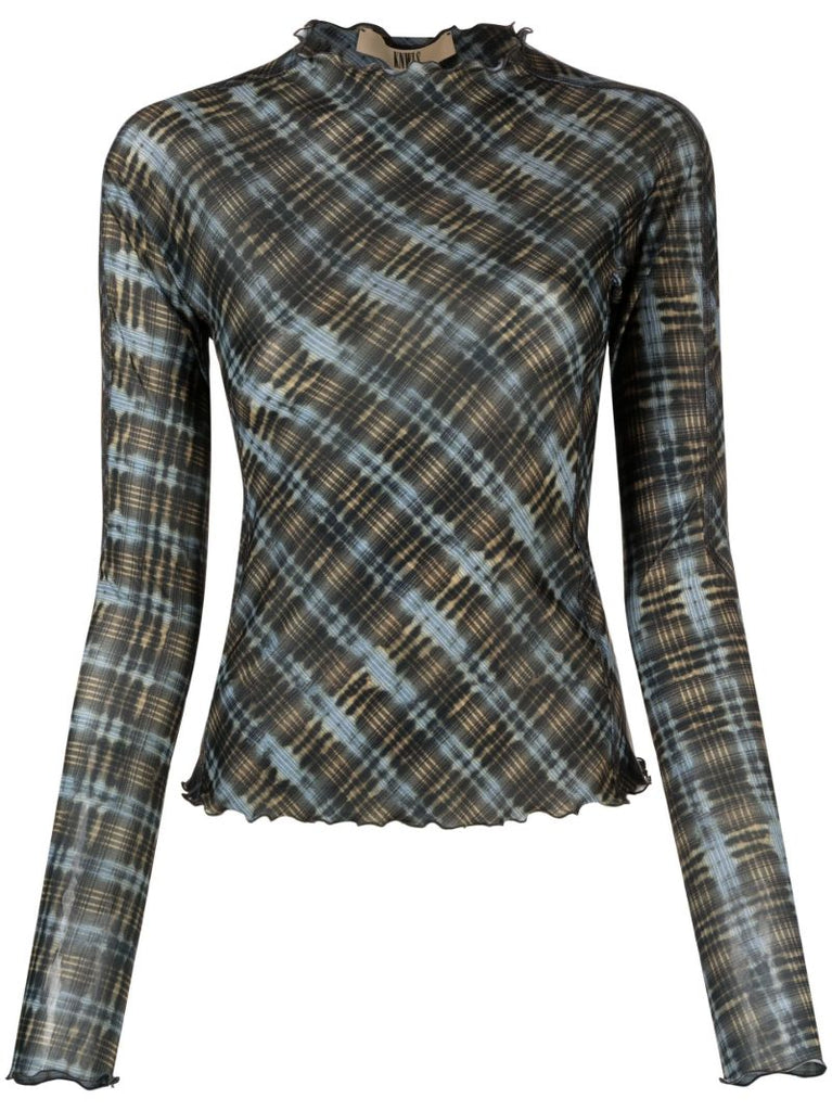 Black Halycon Check Print Top