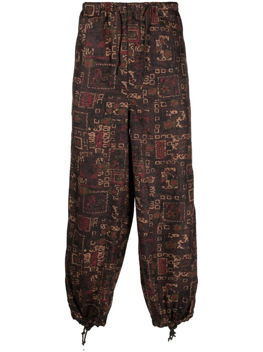 Brown Geometric Print Loose Fit Trousers