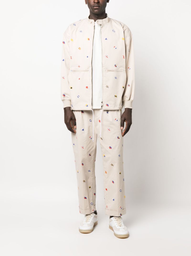 Beige Boat Embroidery Trousers