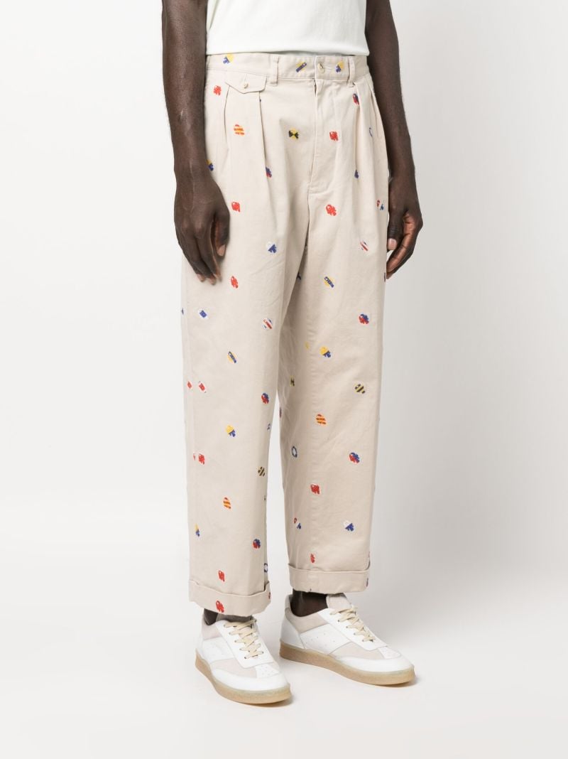 Beige Boat Embroidery Trousers