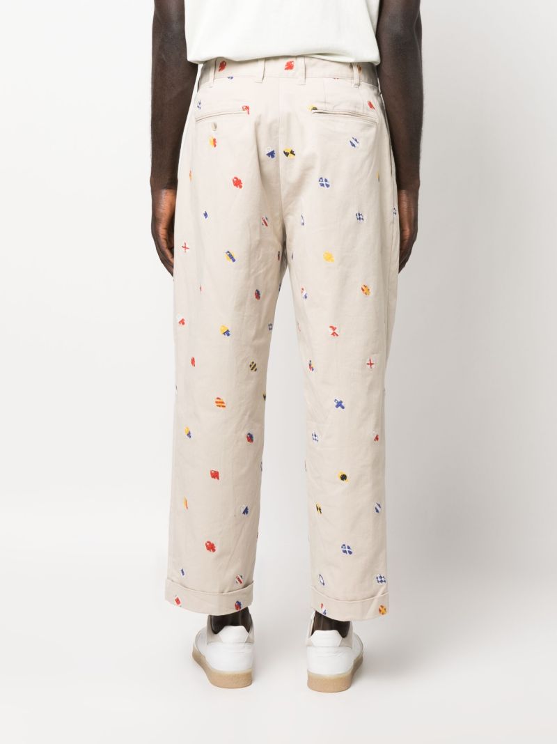 Beige Boat Embroidery Trousers