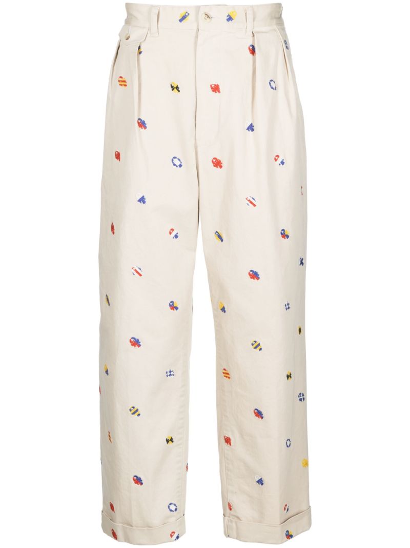 Beige Boat Embroidery Trousers