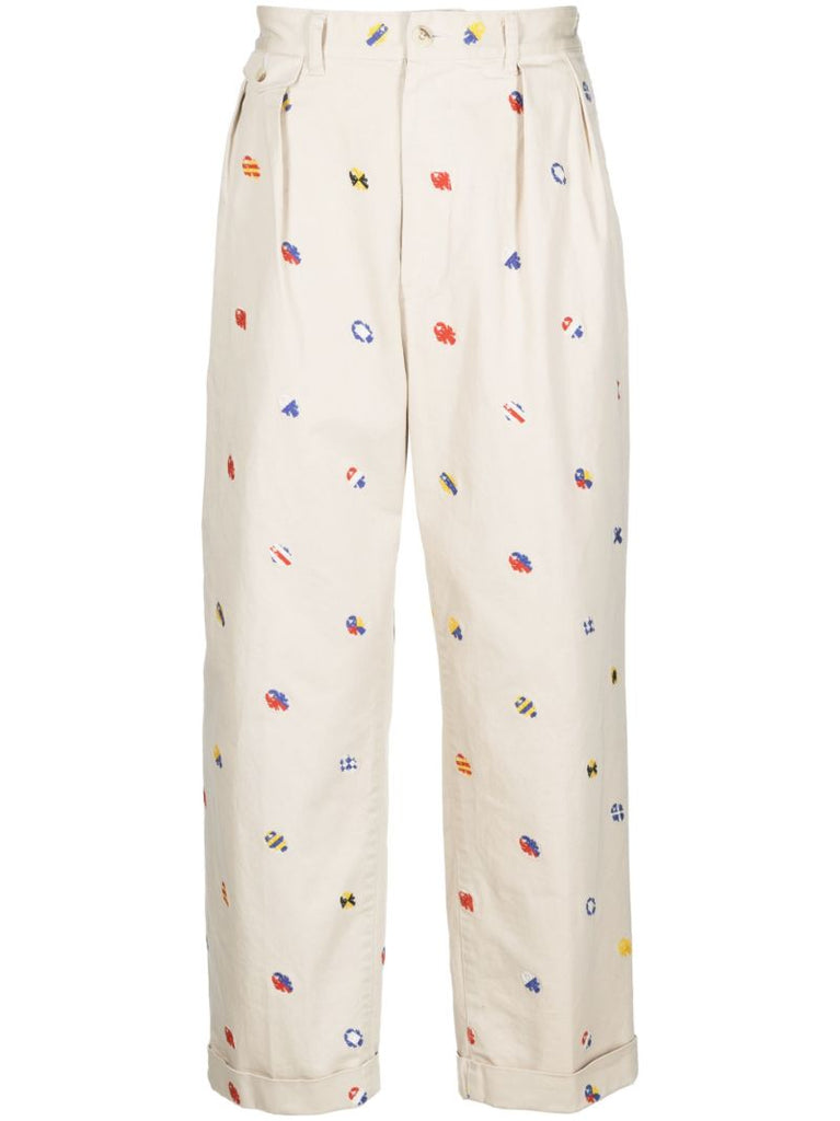 Beige Boat Embroidery Trousers