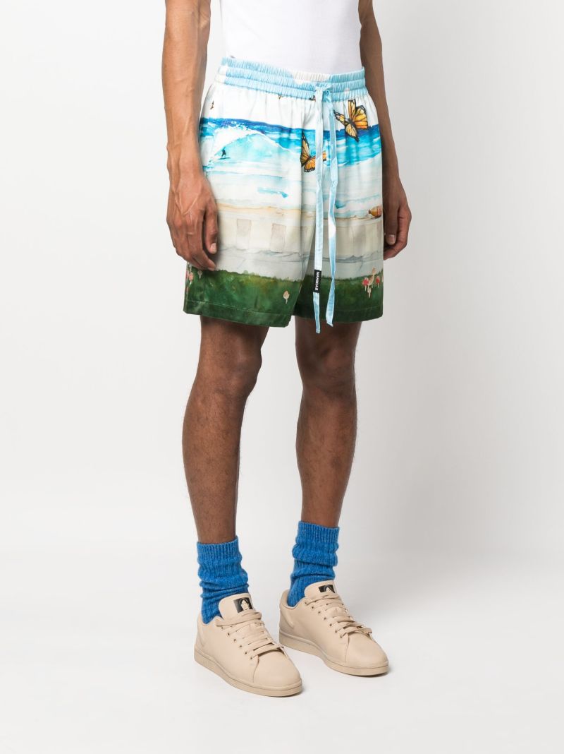 Blue Butterfly Beach Print Silk Shorts
