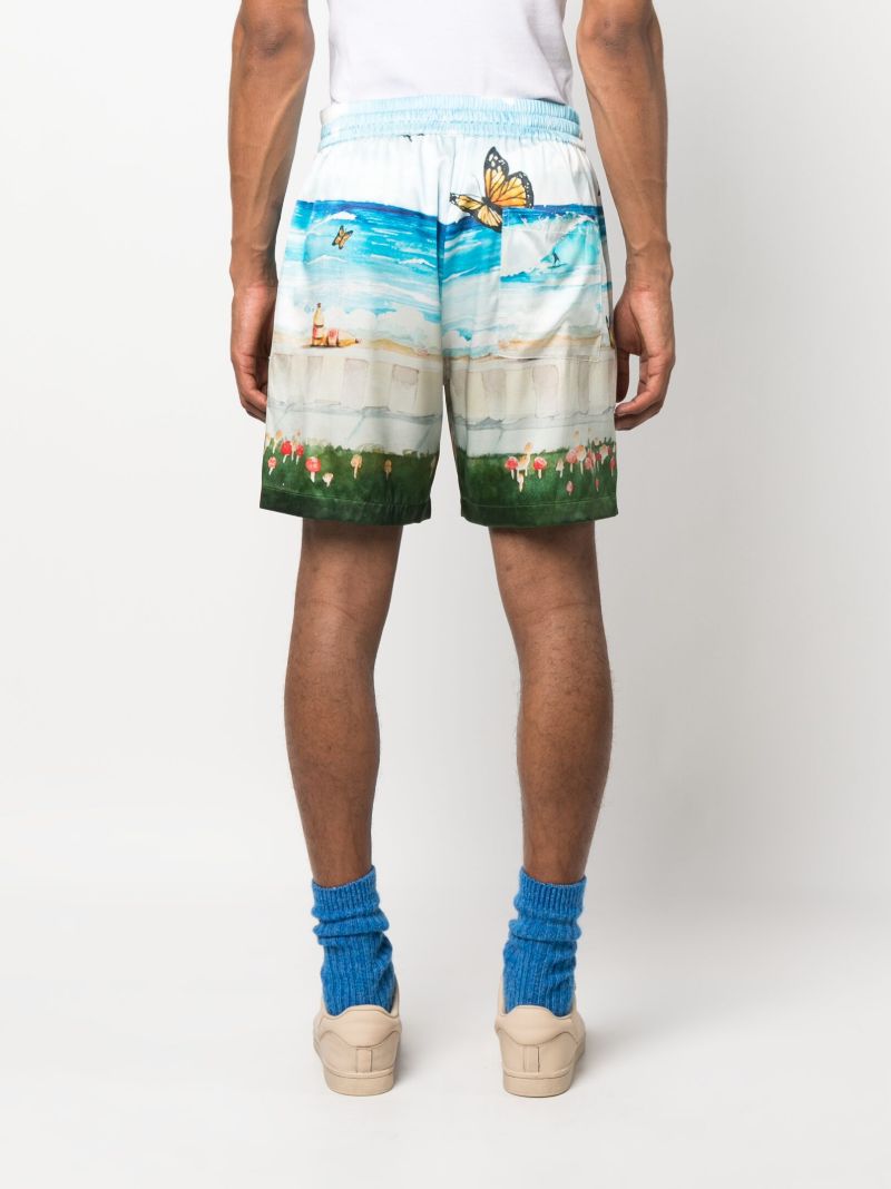 Blue Butterfly Beach Print Silk Shorts