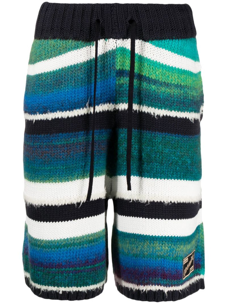 Green Striped Knitted Shorts