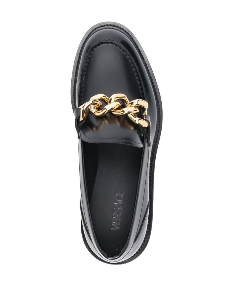 Black Chain Detail Leather Loafers