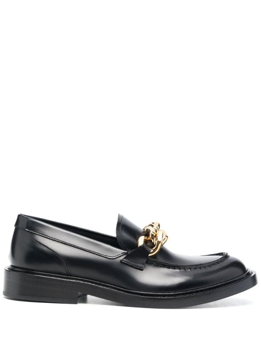 Black Chain Detail Leather Loafers