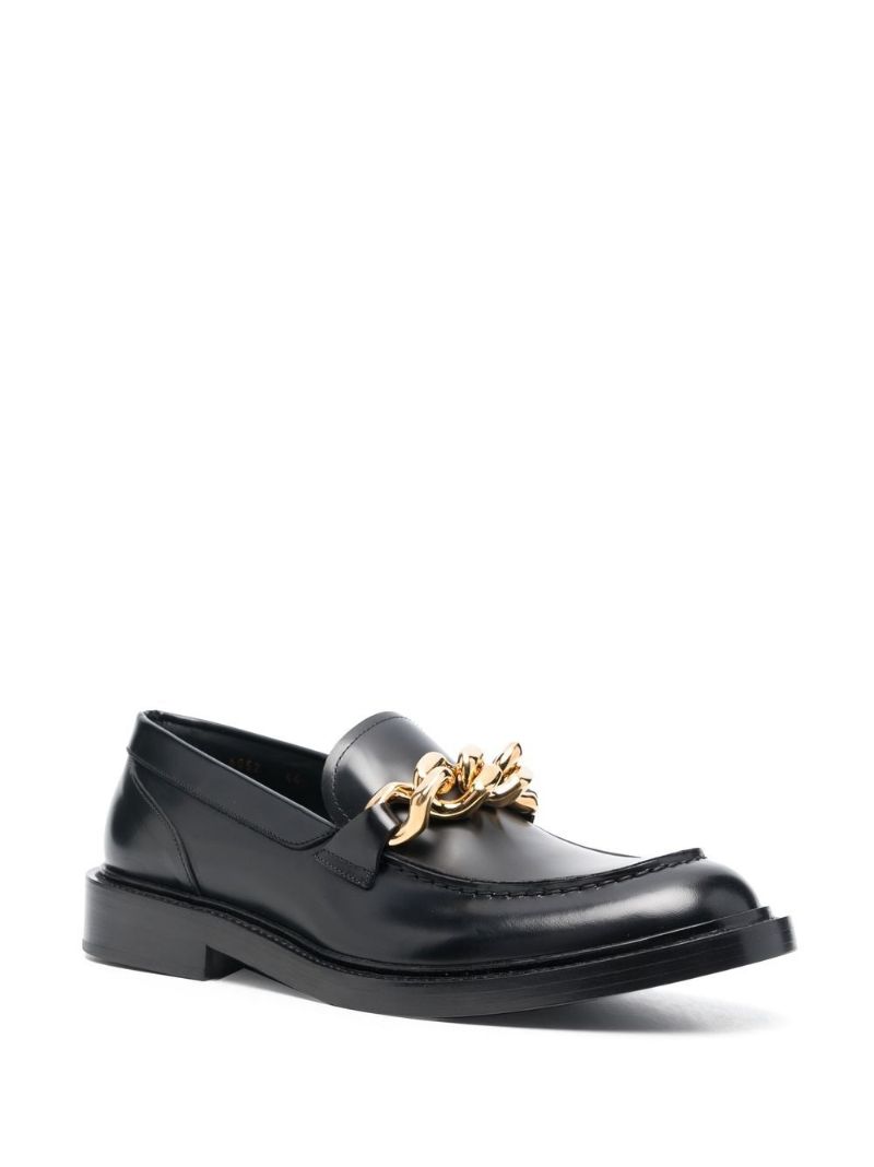 Black Chain Detail Leather Loafers