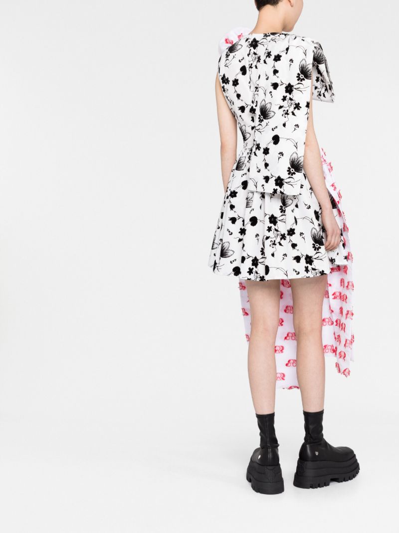 White Floral Print Asymmetric Dress
