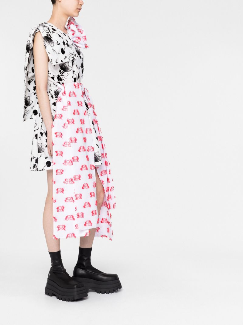 White Floral Print Asymmetric Dress