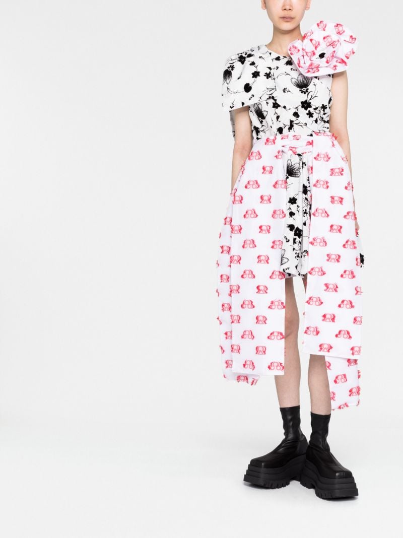 White Floral Print Asymmetric Dress