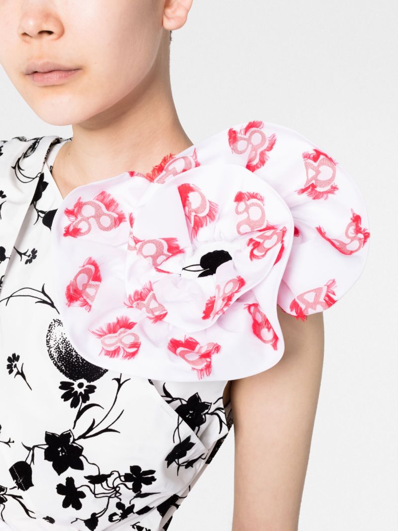 White Floral Print Asymmetric Dress