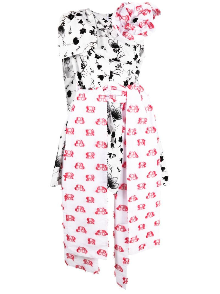White Floral Print Asymmetric Dress