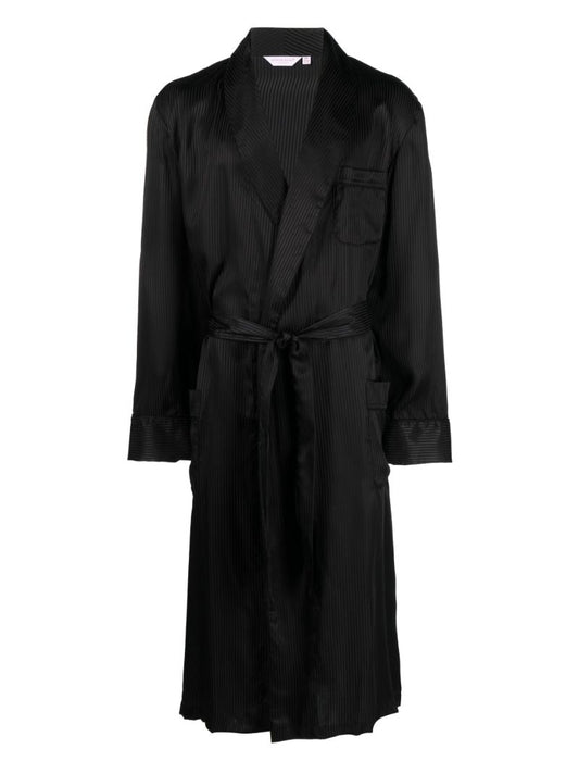 Black Woburn Pinstripe Silk Dressing Gown