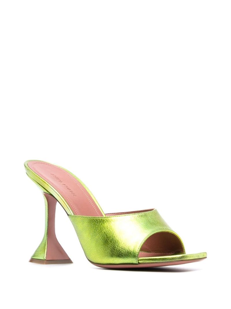 Green Lupita 95 Square Toe Leather Mules