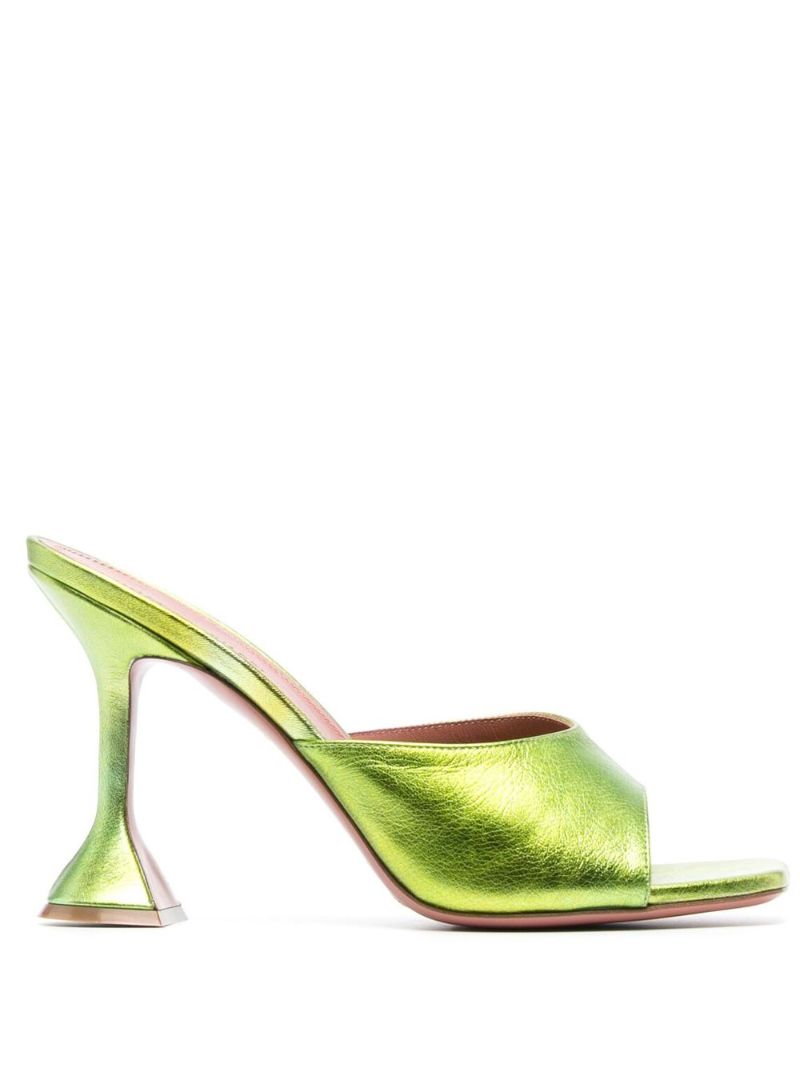Green Lupita 95 Square Toe Leather Mules