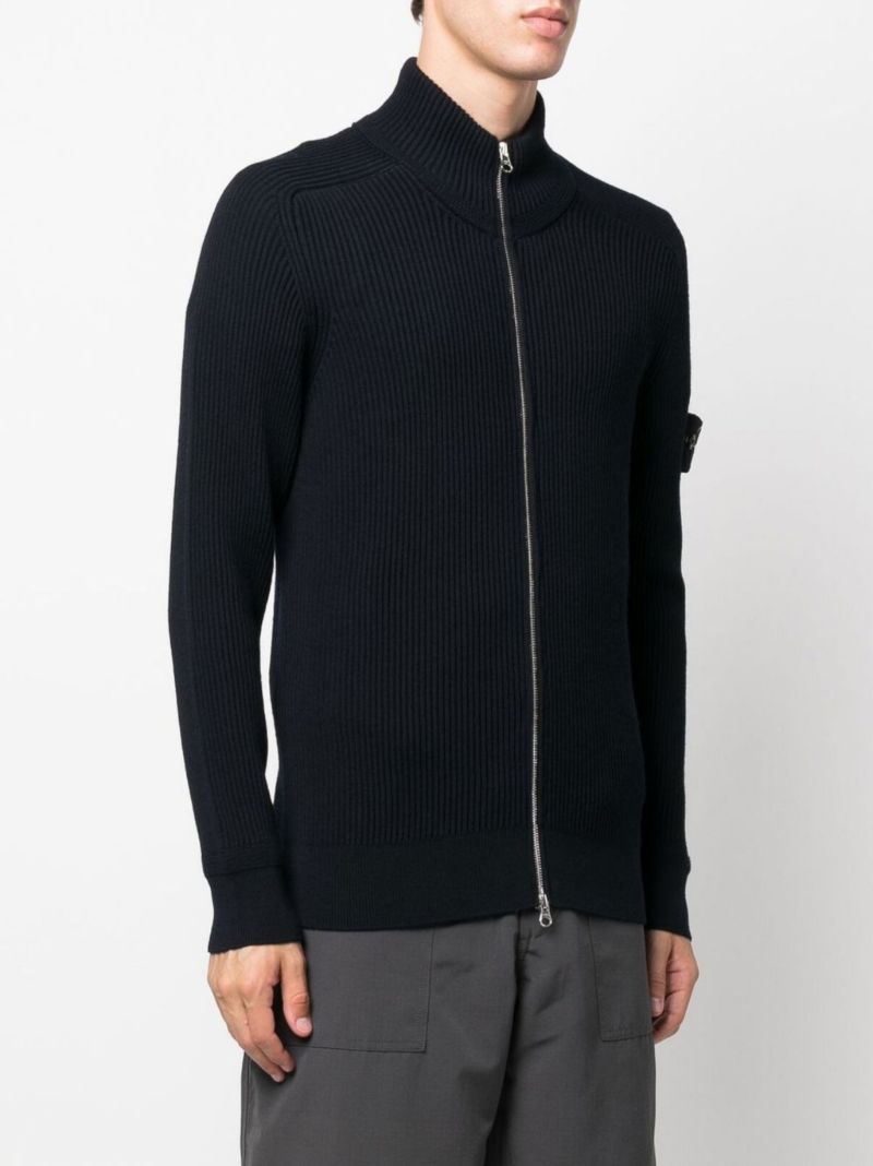 Blue Ribbed Wool Cardigan