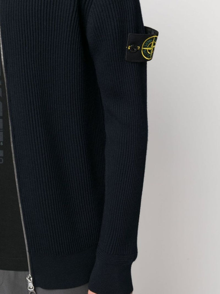 Blue Ribbed Wool Cardigan