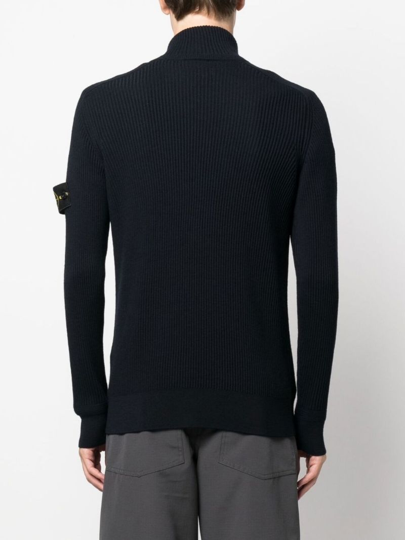 Blue Ribbed Wool Cardigan