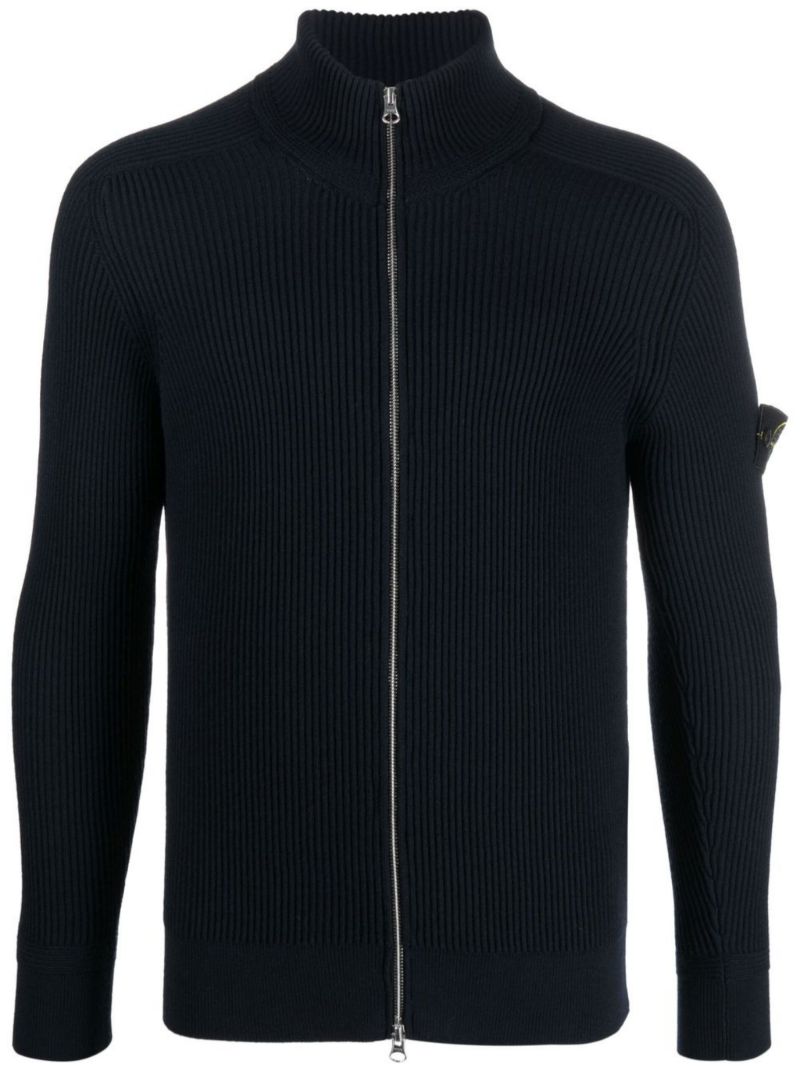 Blue Ribbed Wool Cardigan