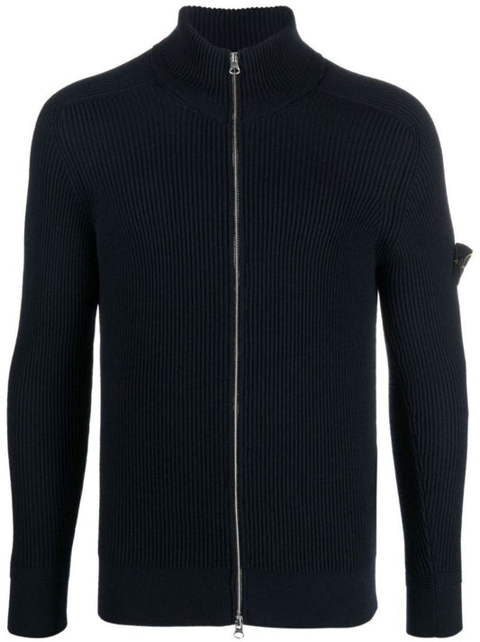 Blue Ribbed Wool Cardigan