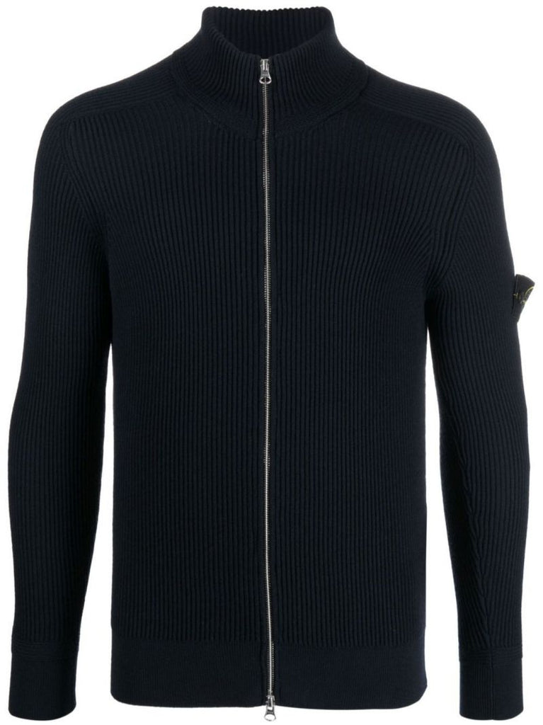 Blue Ribbed Wool Cardigan