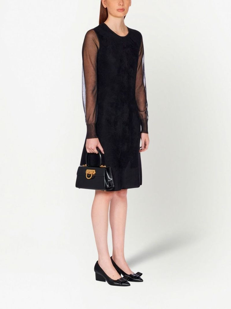Black Gancini Flap Leather Handbag