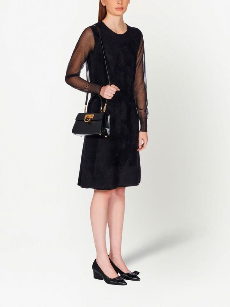 Black Gancini Flap Leather Handbag