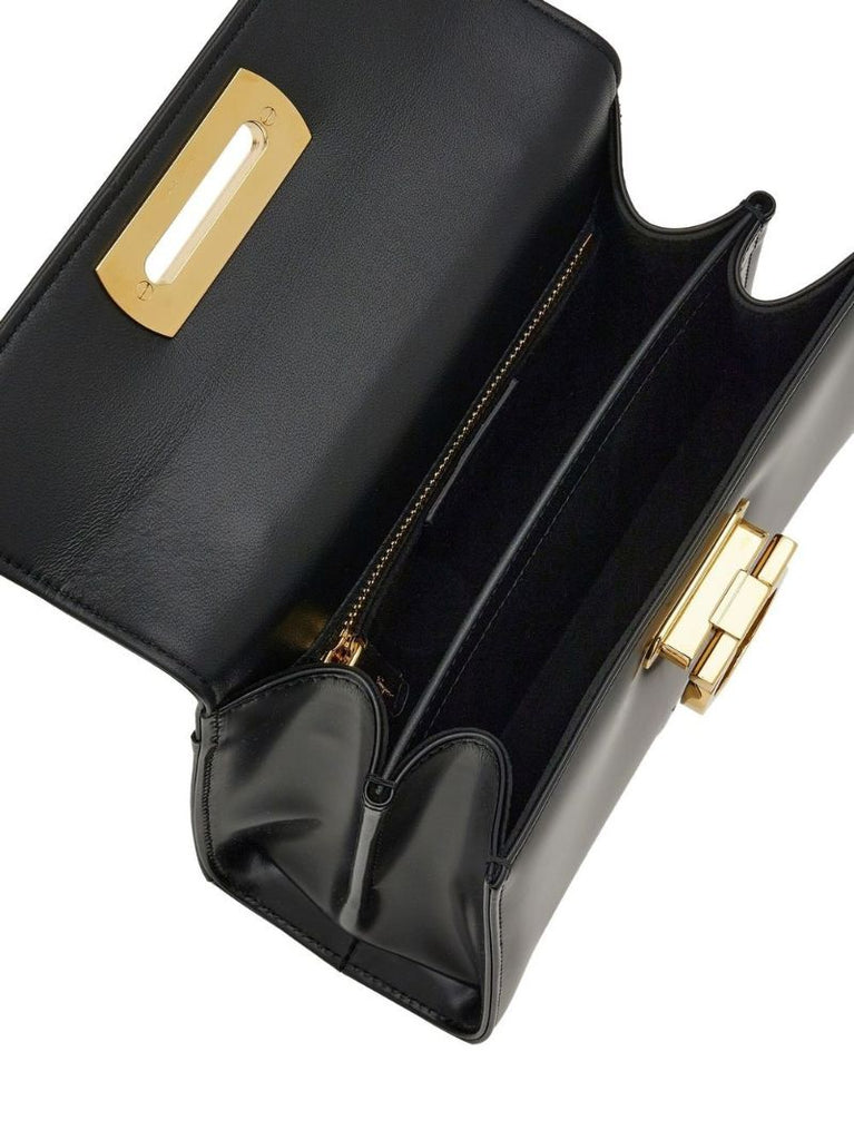Black Gancini Flap Leather Handbag