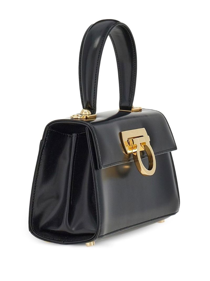 Black Gancini Flap Leather Handbag