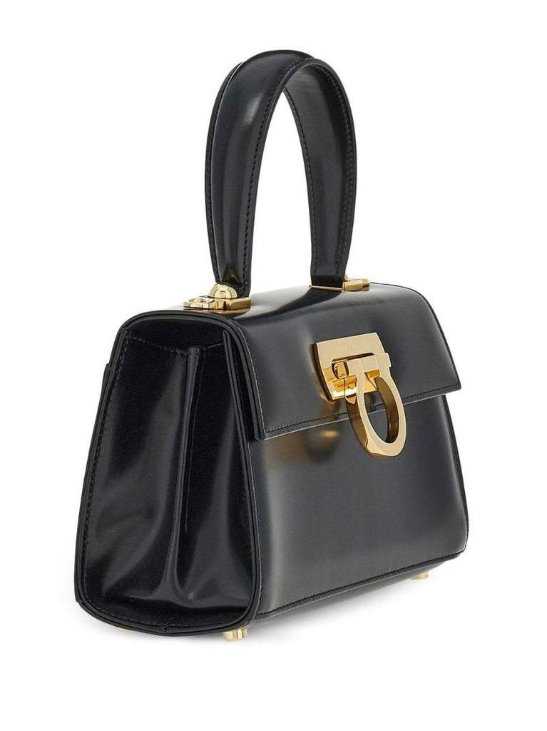 Black Gancini Flap Leather Handbag