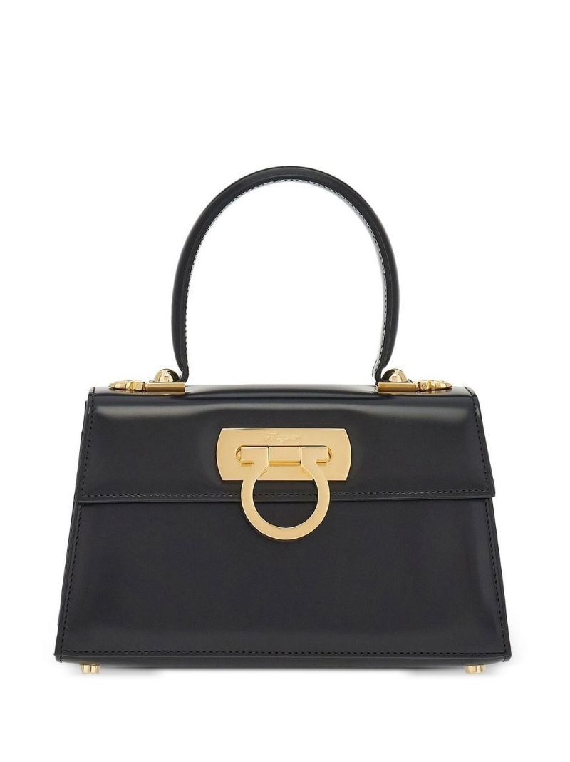 Black Gancini Flap Leather Handbag