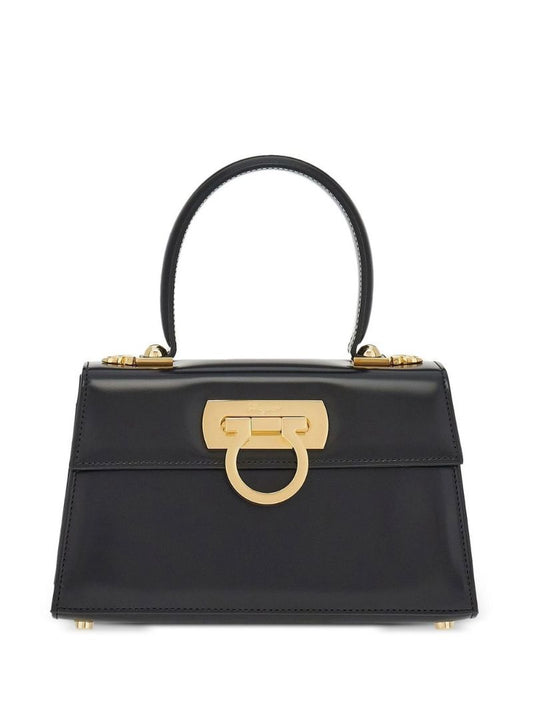 Black Gancini Flap Leather Handbag