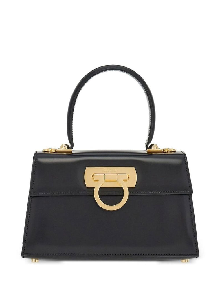 Black Gancini Flap Leather Handbag