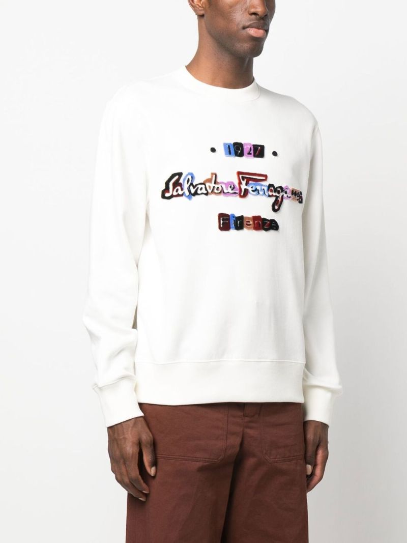 White Flocked Logo Crew Neck Sweatshirt