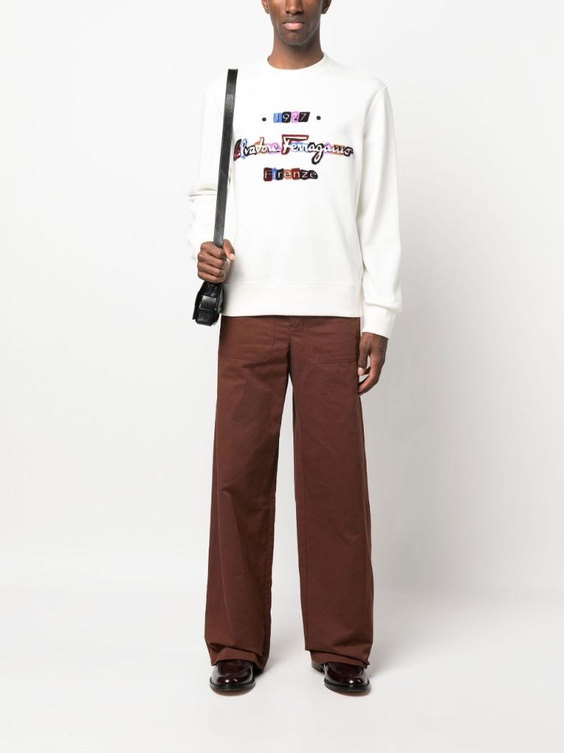 White Flocked Logo Crew Neck Sweatshirt