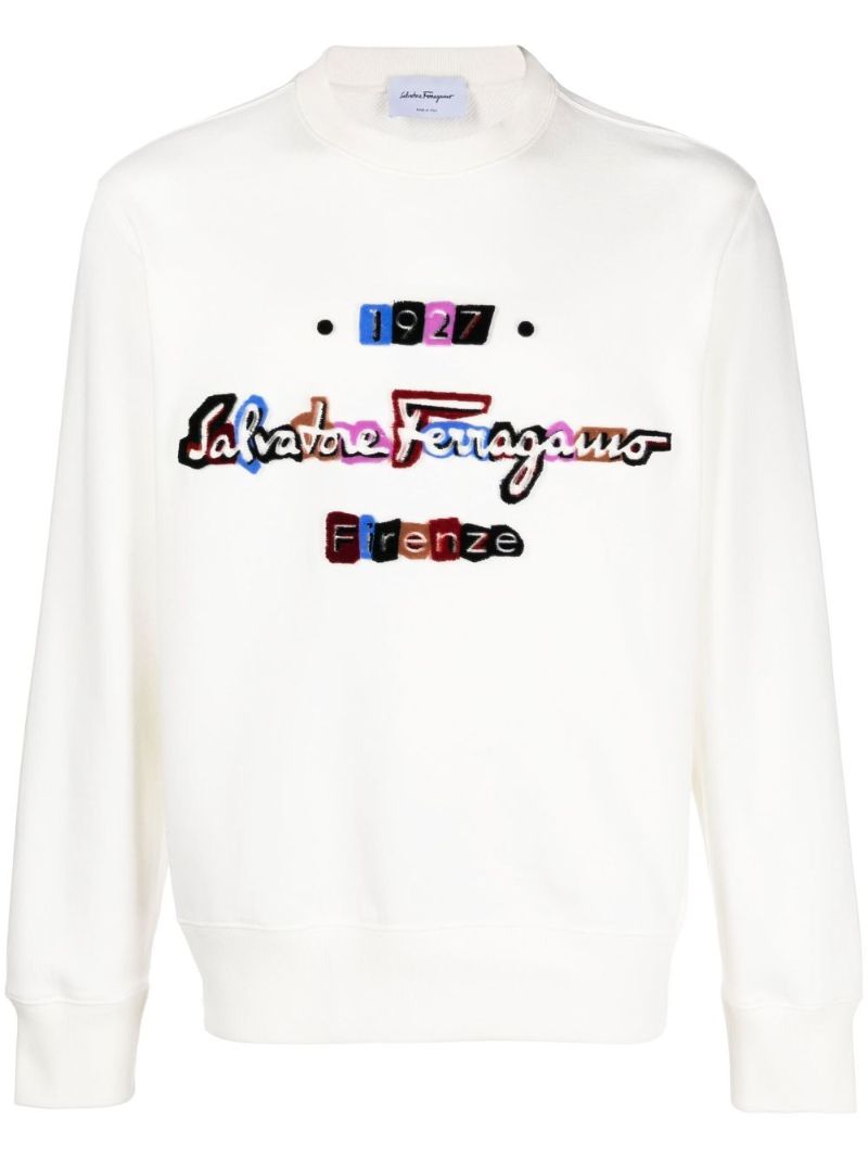 White Flocked Logo Crew Neck Sweatshirt