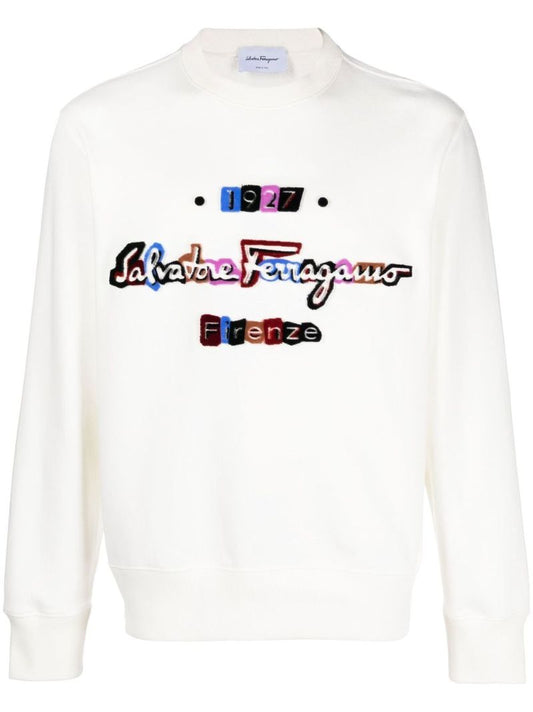 White Flocked Logo Crew Neck Sweatshirt
