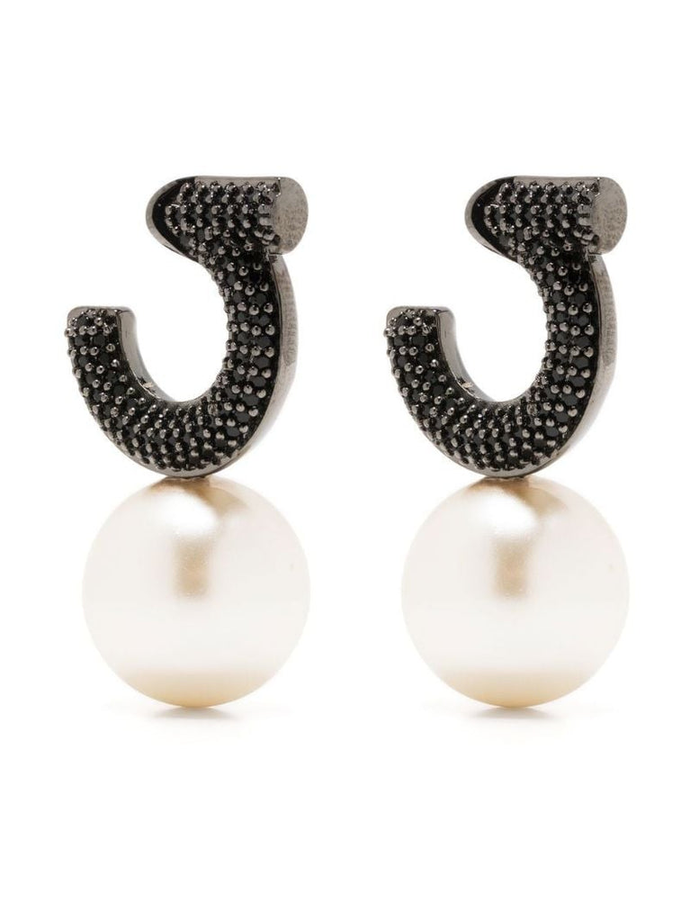 Black Gancini Pearl and Crystal Drop Earrings