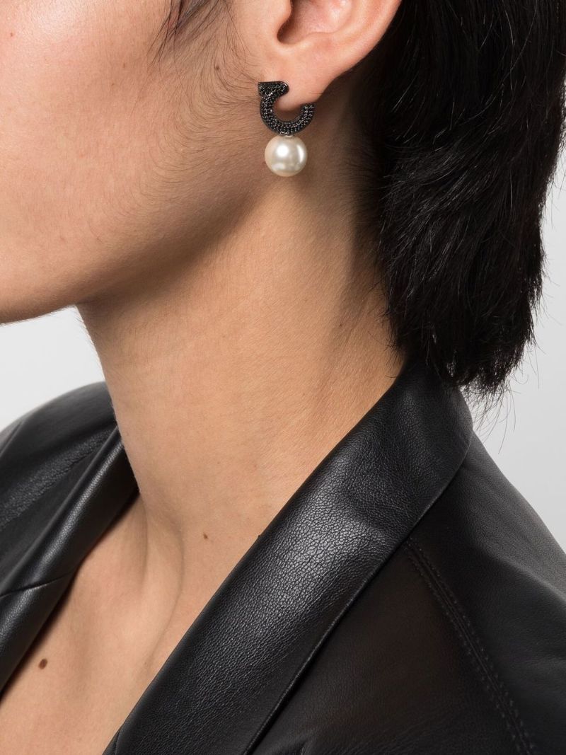 Black Gancini Pearl and Crystal Drop Earrings
