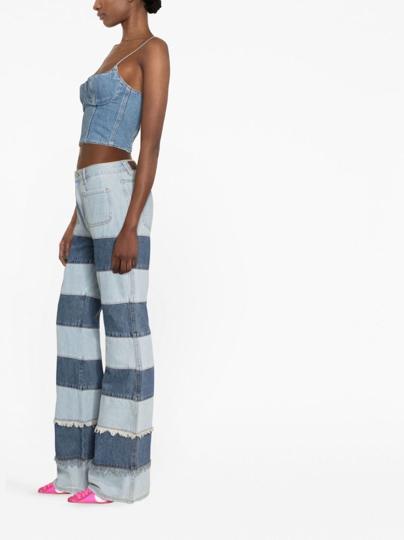 Blue Mahina Patchwork Stripe Flared Jeans